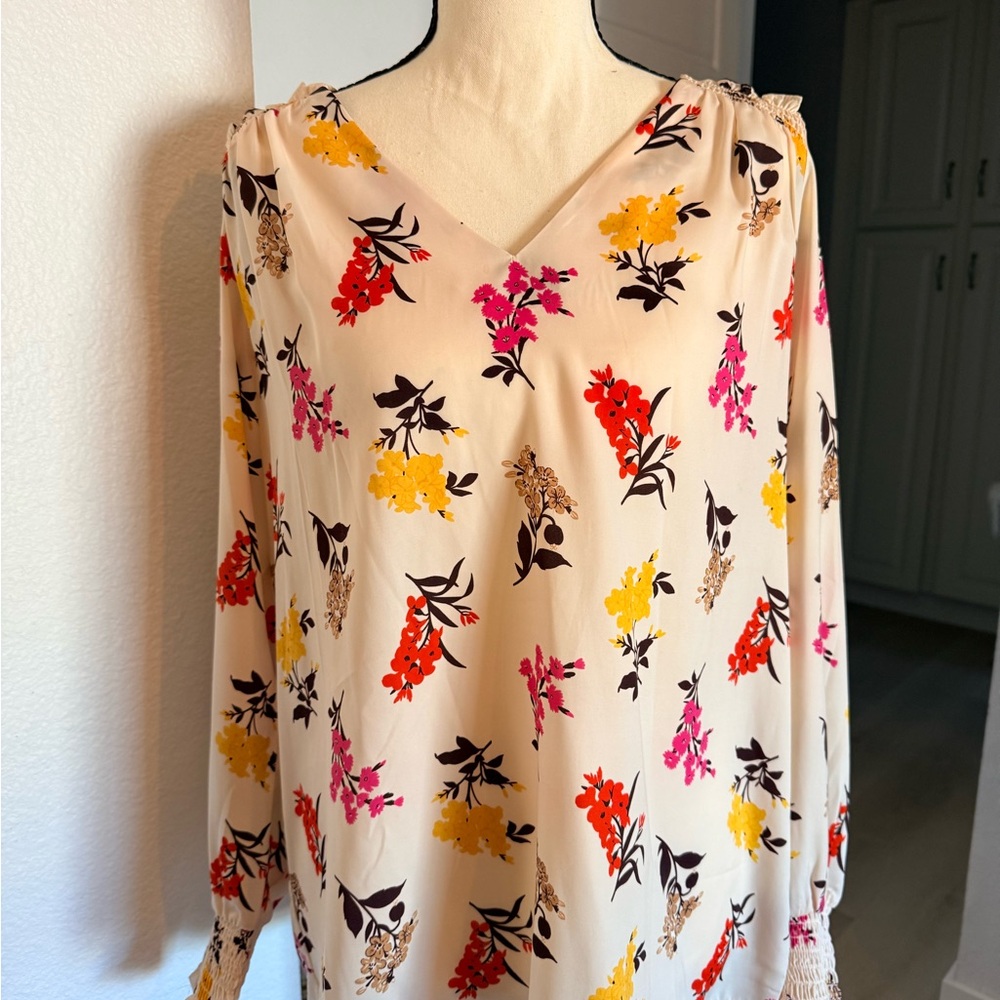 Ann Taylor Floral Blouse with Red, Pink, Yellow Accents